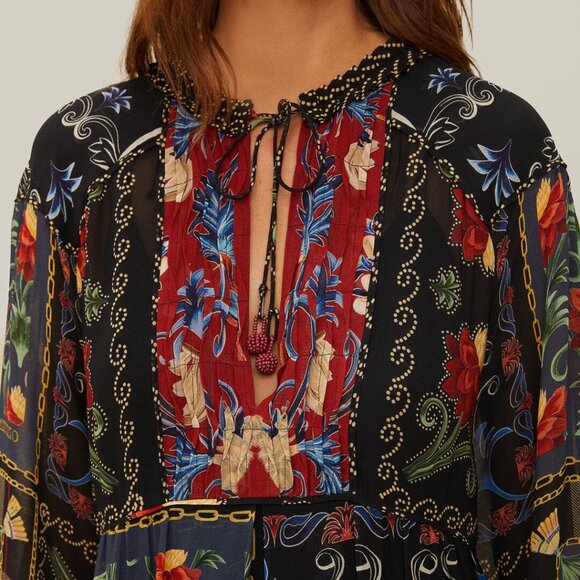 FARM Rio Black Mixed Arabesque Scarves Long Sleeve Mini Dress - Size Large - Picture 4 of 4